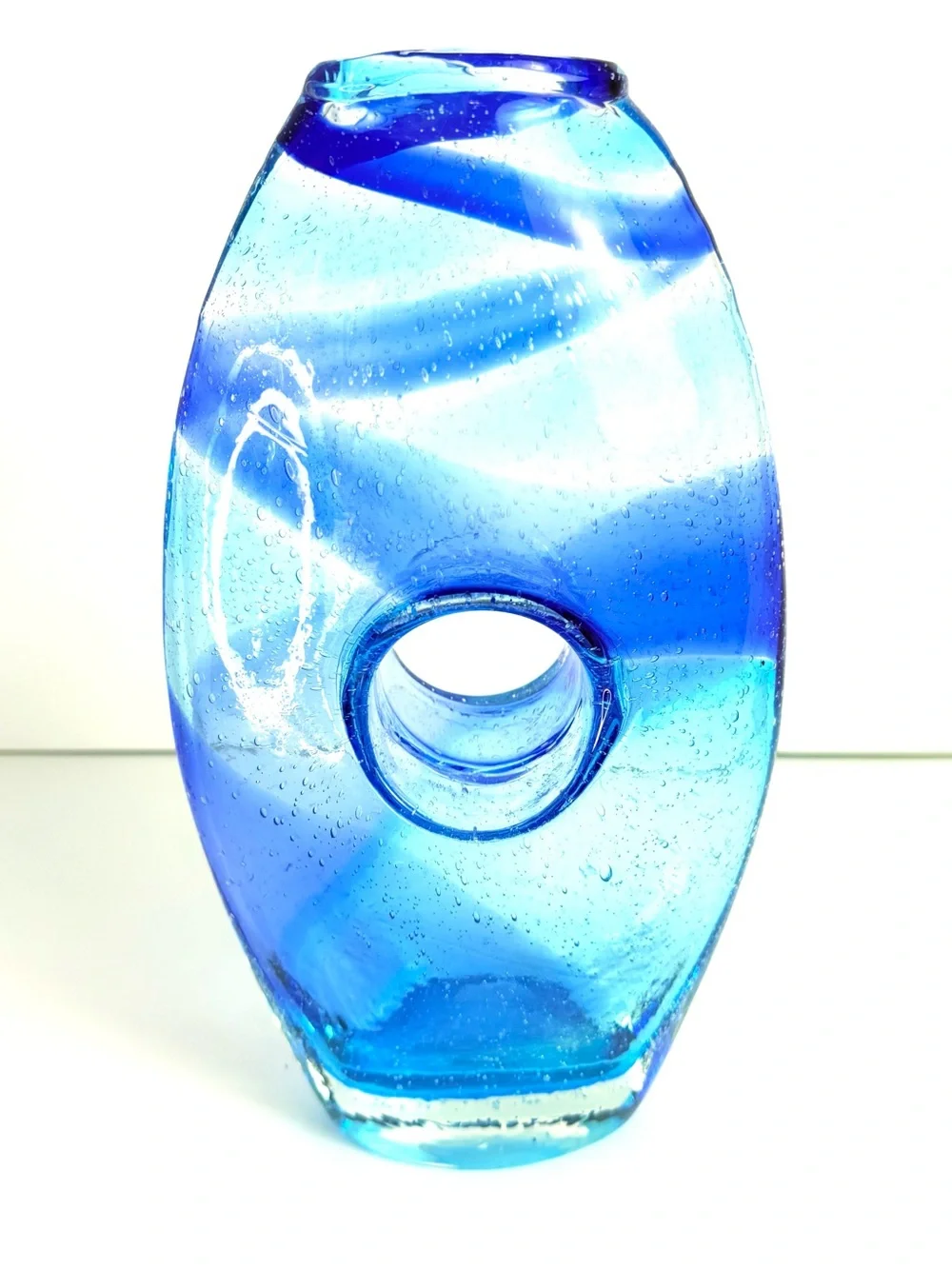 Vintage Cali Margie’s Garden Creative Artisans Hand Blown Blue Bubble Glass Vase